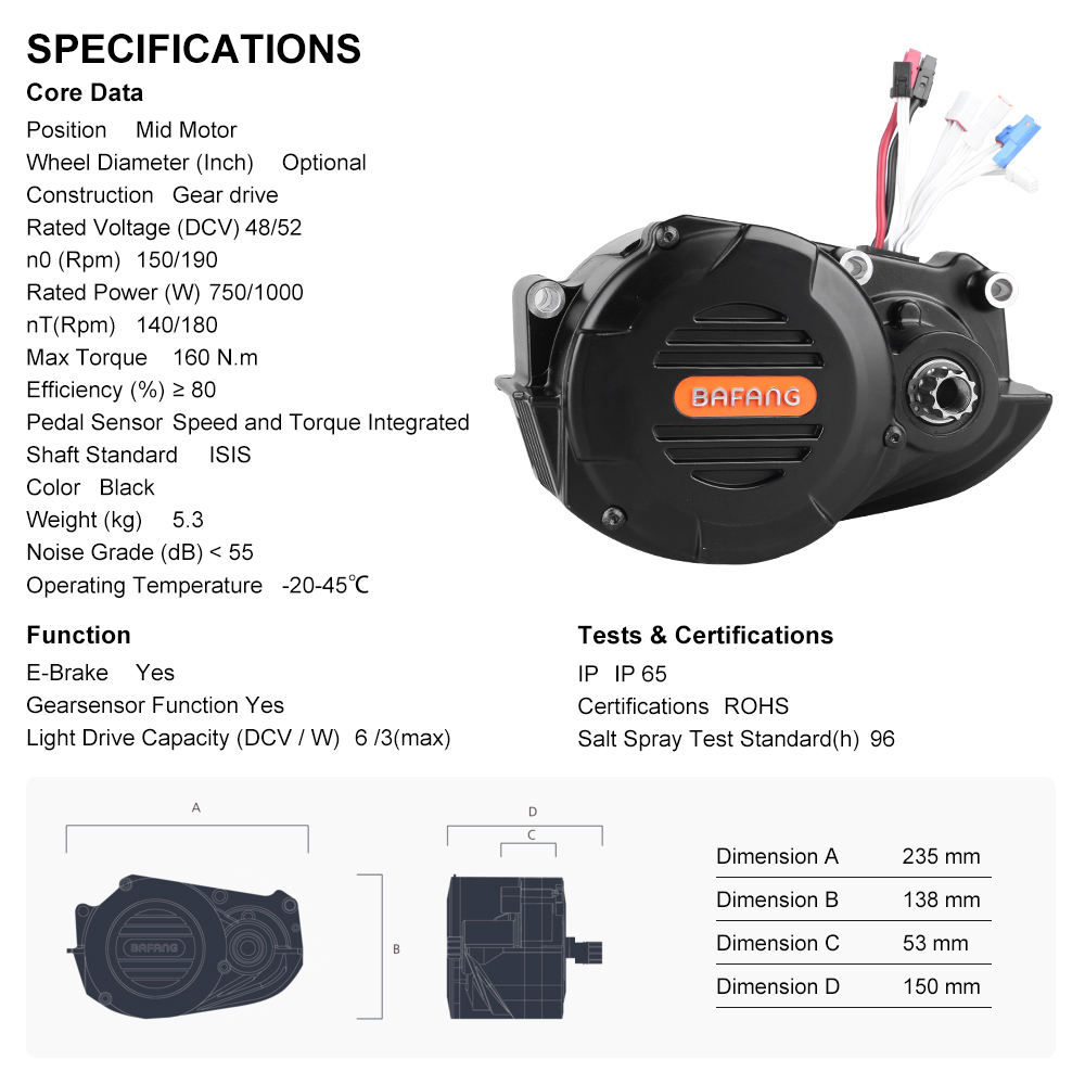 Risunmotor M620 G510 48V 52V 1 - Mid Drive Conversion Kit 1000W recensie en prijs
